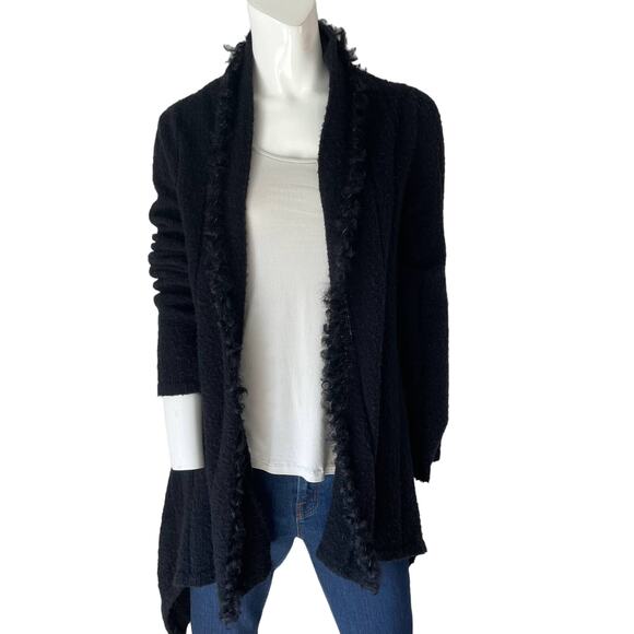 SOPHIE MAX Black Eyelash Open Cardigan Sweater Size S Wool Blend - Picture 1 of 13